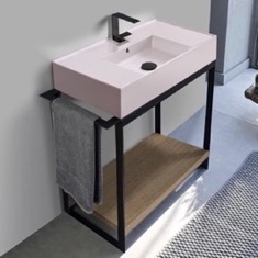 Modern  Console Vanity, Pink Ceramic Sink, 35 inch